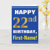 Gras, Bleu, Faux Or 22e anniversaire avec carte de (Fleur jaune)