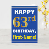 Gras, Bleu, Faux Or 63ème anniversaire avec carte (Fleur jaune)