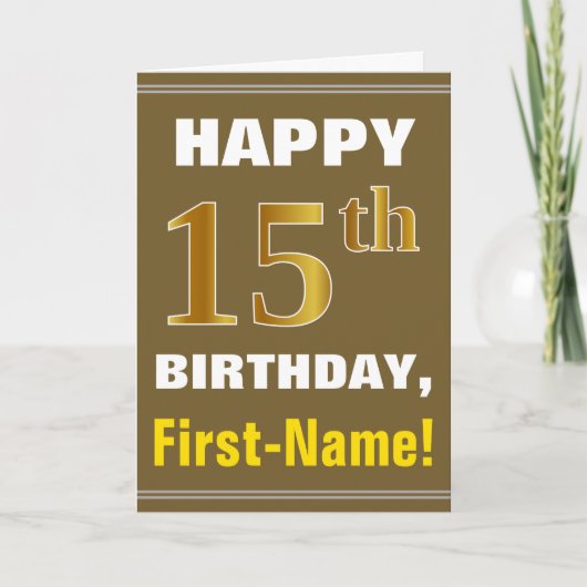 Gras, Brown, Faux Gold 15e anniversaire avec carte (Devant)
