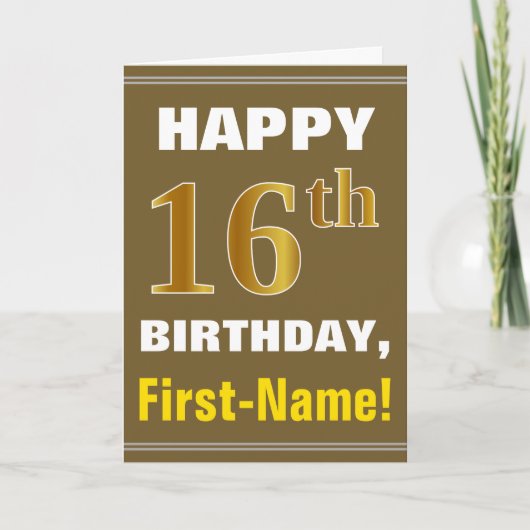 Gras, Brown, Faux Gold 16e anniversaire avec carte (Devant)