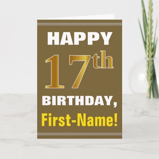Gras, Brown, Faux Gold 17e anniversaire avec carte (Devant)