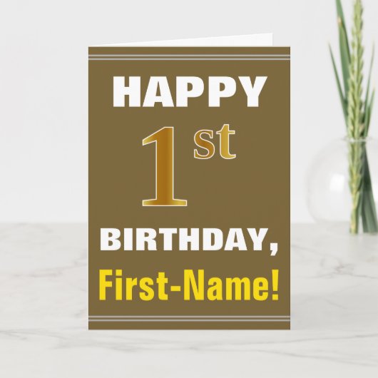 Gras, Brown, Faux Gold 1er anniversaire avec carte (Devant)