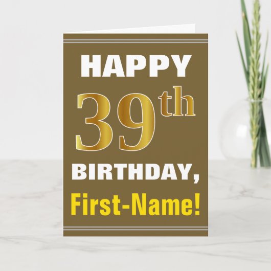Gras, Brown, Faux Gold 39e anniversaire avec carte (Devant)