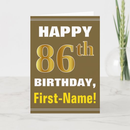 Gras, Brown, Faux Gold 86e anniversaire avec carte (Devant)