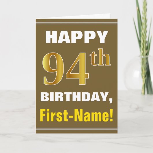 Gras, Brown, Faux Gold 94e anniversaire avec carte (Devant)