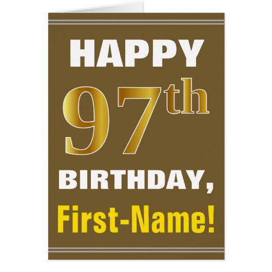 Gras, Brown, Faux Gold 97e anniversaire avec carte (Devant)