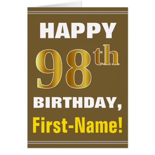 Gras, Brown, Faux Gold 98e anniversaire avec carte (Devant)