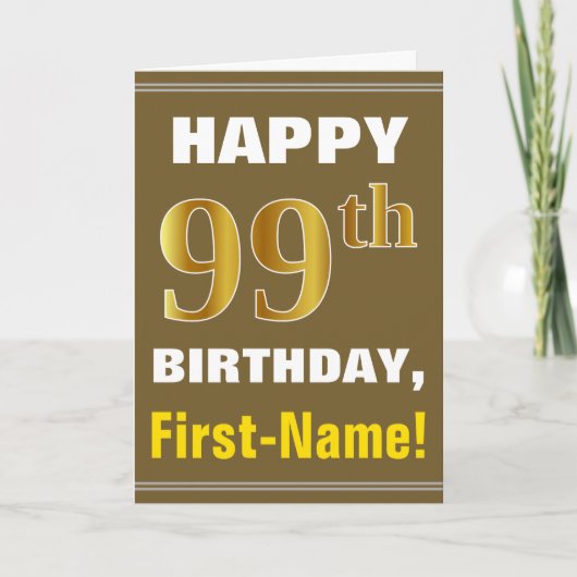 Gras, Brown, Faux Gold 99e anniversaire avec carte (Devant)