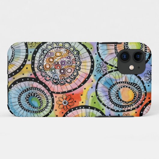 Gras Colorful Circle Doodle iPhone 11 Coque (Dos (Horizontal))