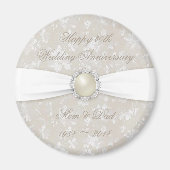 Gras Damask 30e anniversaire Mariage Magnet rond (Devant)