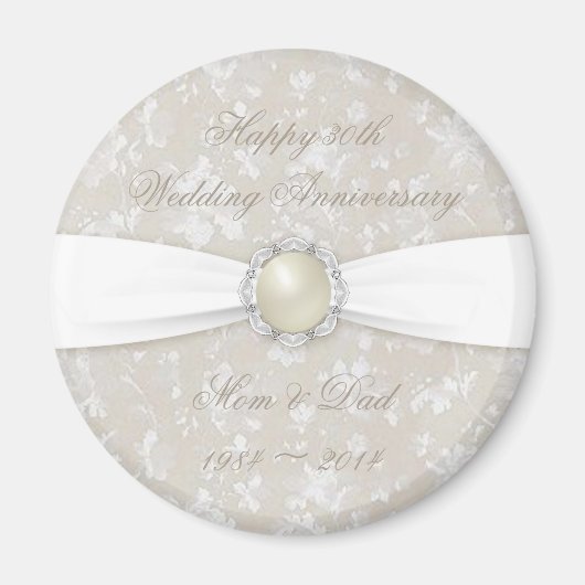 Gras Damask 30e anniversaire Mariage Magnet rond (Devant)