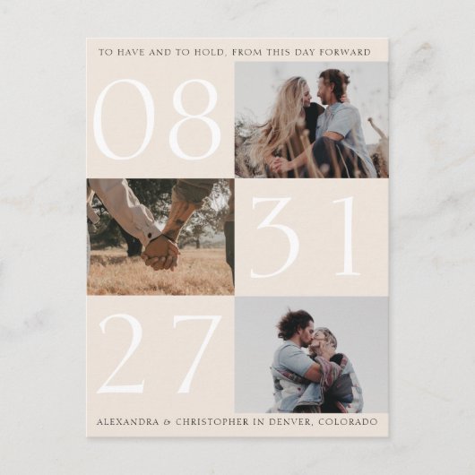 Gras Date Triple Photo Enregistrer La Carte Postal (Devant)