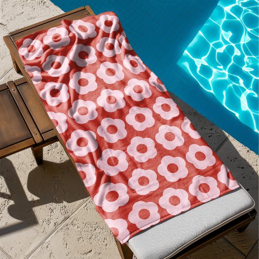 Gras été Rouge et rose Floral motif rétro