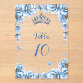 Gras Floral Dusty Blue Quinceañera Numéro de table (Recto)