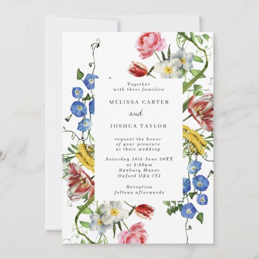 Gras Floral Frame Dutch Flowers Faire-part de mari (Devant)