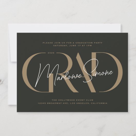 Gras Gold GRAD Graduation Party Invitation (Devant)