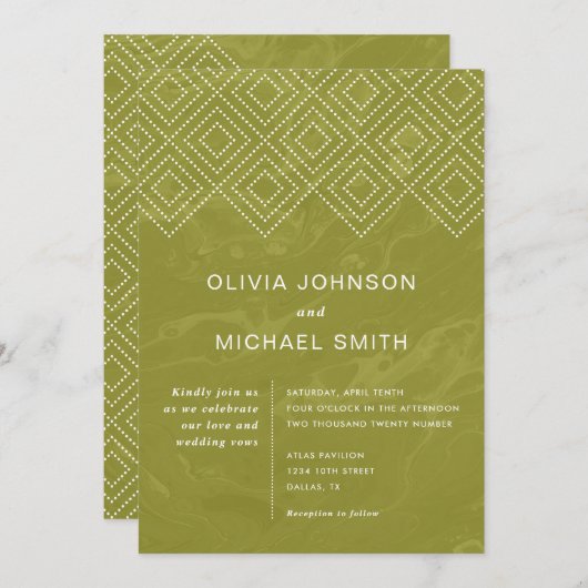 Gras Hues Chartreuse Marbre Faire-part de mariage (Devant / Derrière)