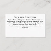 Gras Moderne Masculine Carte de visite Handyman (Dos)