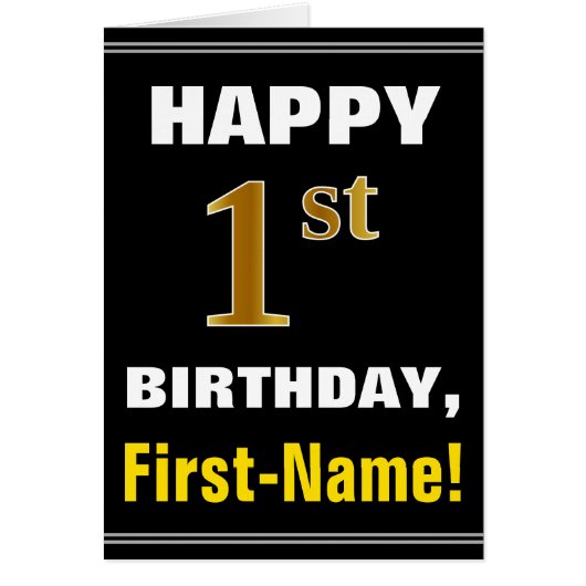 Gras, Noir, Faux Or 1er Anniversaire avec Carte de (Devant)