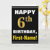 Gras, Noir, Faux Or 6ème anniversaire avec carte d (Fleur jaune)