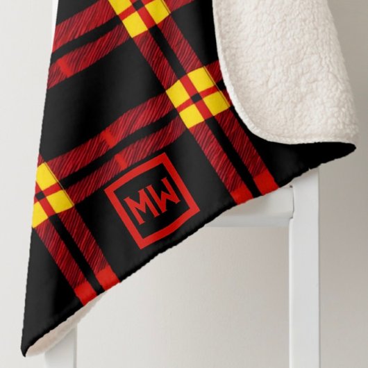 Gras, noir, rouge, monogramme jaune plaid