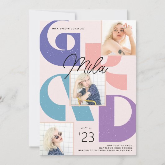 Gras Retro 3 photo Faire-part de graduation (Devant)