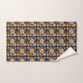Gras Retro Floral Illustration en orange et bleu (Serviette à main)