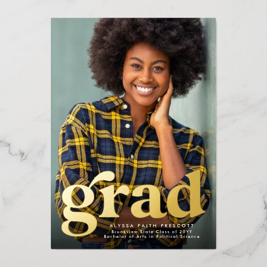 Gras retro grad one photo graduation faire-part (Recto)