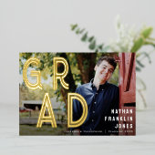 Gras Retro Graduation Photo Faire-part d'huile (Debout devant)