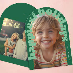 Gras Retro Green Photo moderne Arche Carte de Noël