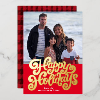 Gras Retro Script Carré Photo Foil Carte de vacanc