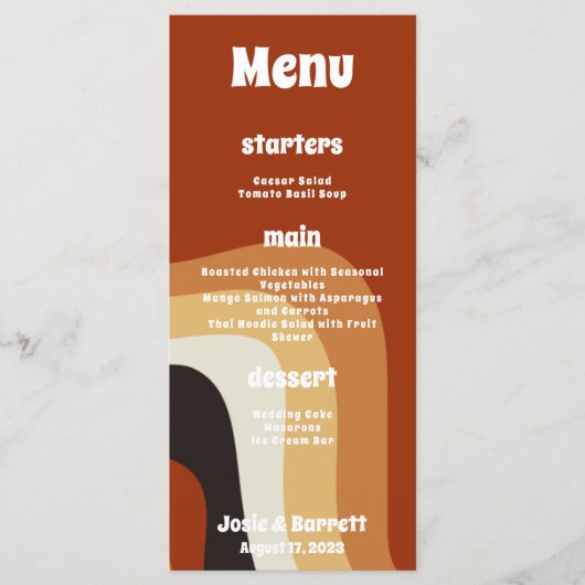 Gras Retro Super Orange les années 70 Mariage Menu (Devant)