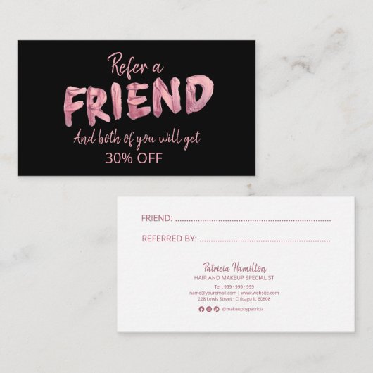 Gras Rose Envoyer Une Carte De Référence Élégante  (Devant / Derrière)