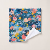 Gras rose et bleu Abstrait Floral Monogrammé (Gant de toilette)