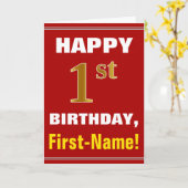 Gras, Rouge, Faux Gold 1er anniversaire avec carte (Fleur jaune)