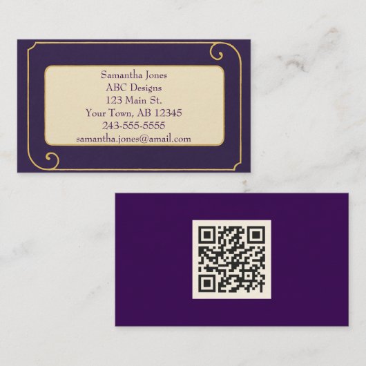 Gras Royal Purple & Gold QR Code Carte de visite (Devant / Derrière)