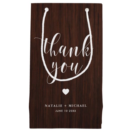 Gras Script Rustique Bois Motif Merci sac cadeau (Devant)