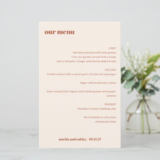 Gras Simple Boho Rust Simple Custom Wedding Menu (Debout devant)