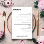 Gras Simple Noir Blanc Simple Simple Menu De Maria<br><div class="desc">Cute Bold Minimaliste Noir Blanc Rétro Simple Custom Wedding Menu</div>