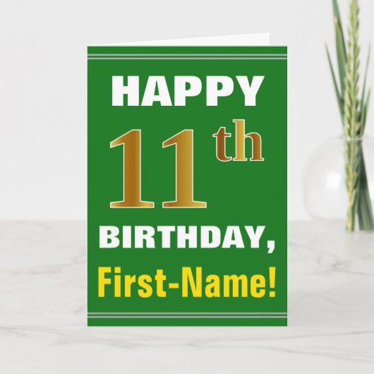 Gras, Vert, Faux Gold 11e anniversaire avec carte (Devant)