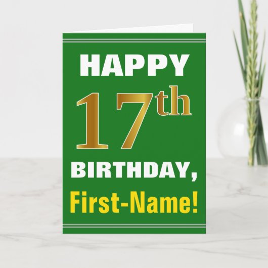 Gras, Vert, Faux Gold 17e anniversaire avec carte (Devant)