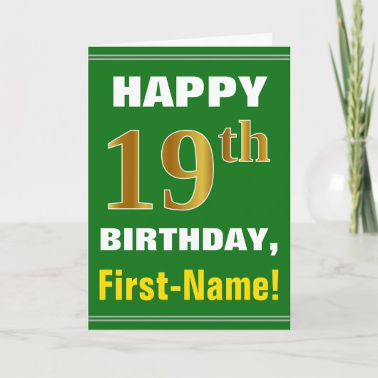 Gras, Vert, Faux Gold 19e anniversaire avec carte  (Devant)