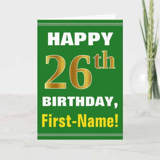 Gras, Vert, Faux Gold 26e anniversaire avec carte (Devant)