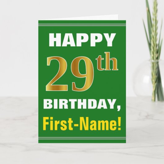 Gras, Vert, Faux Gold 29e anniversaire avec carte (Devant)