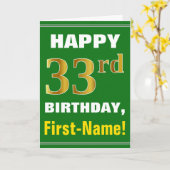 Gras, Vert, Faux Gold 33e anniversaire avec carte  (Fleur jaune)