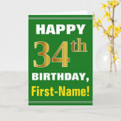 Gras, Vert, Faux Gold 34e anniversaire avec carte  (Fleur jaune)