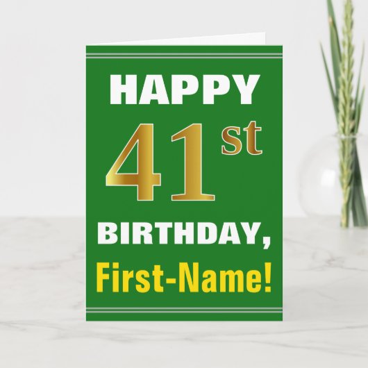 Gras, Vert, Faux Gold 41e anniversaire avec carte (Devant)