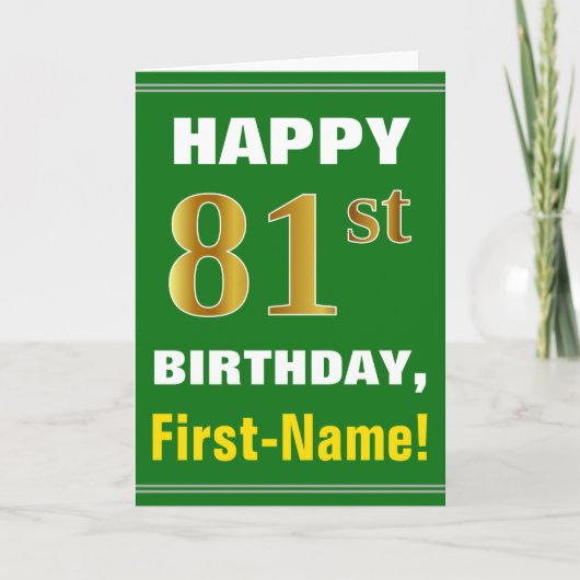Gras, Vert, Faux Gold 81e anniversaire avec carte (Devant)