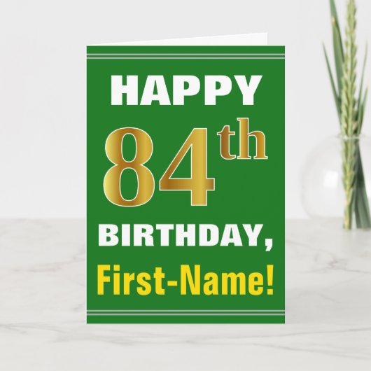 Gras, Vert, Faux Gold 84e anniversaire avec carte (Devant)