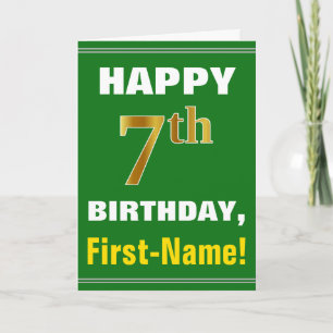 Gras, Vert, Or Faux Anniversaire 7 ans avec carte